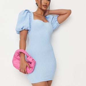 Blue Rib Puff Sleeve Bandage Mini Dress Missguided Baby Blue Short Dress Formal